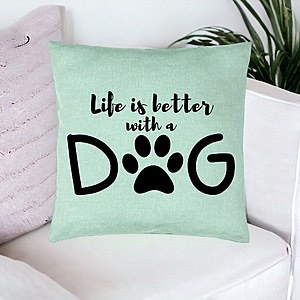 Alternative view of Perna Decorativa, Model Life is better with a Dog, 40x40 cm, Verde Menta, Husa Detasabila, Burduf