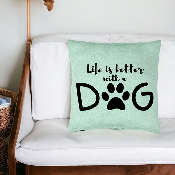 Perna Decorativa, Model Life is better with a Dog, 40x40 cm, Verde Menta, Husa Detasabila, Burduf 20 bsc0054 PhotoRoom 4