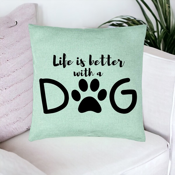 Perna Decorativa, Model Life is better with a Dog, 40x40 cm, Verde Menta, Husa Detasabila, Burduf 16 bsc0054 PhotoRoom