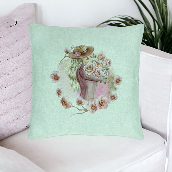 Perna Decorativa, Model The Flower Lady, 40x40 cm, Verde Menta, Husa Detasabila, Burduf 16 bsc0055 PhotoRoom