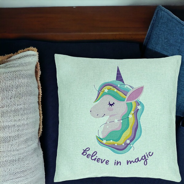 Perna Decorativa, Model Unicorns Believe in Magic, 40x40 cm, Verde Menta, Husa Detasabila, Burduf 17 bsc0056 PhotoRoom 1