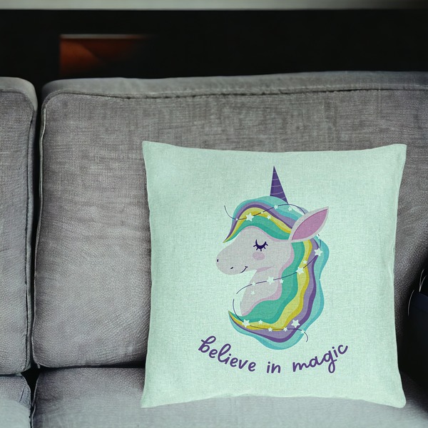 Perna Decorativa, Model Unicorns Believe in Magic, 40x40 cm, Verde Menta, Husa Detasabila, Burduf 18 bsc0056 PhotoRoom 2