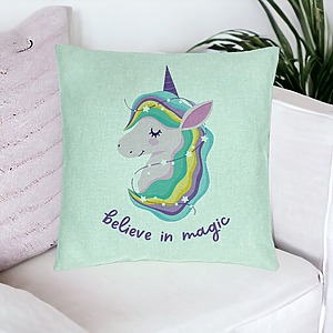 Alternative view of Perna Decorativa, Model Unicorns Believe in Magic, 40x40 cm, Verde Menta, Husa Detasabila, Burduf