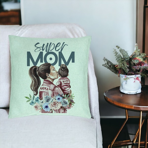 Perna Decorativa, Model Super MOM Babe, 40x40 cm, Verde Menta, Husa Detasabila, Burduf 18 bsc0058 PhotoRoom 2