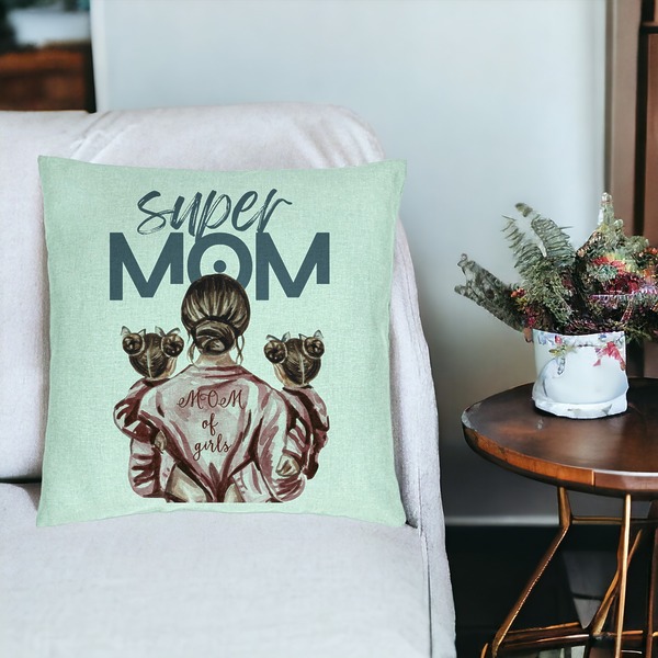 Perna Decorativa, Model Super Mom of Girls, 40x40 cm, Verde Menta, Husa Detasabila, Burduf 18 bsc0059 PhotoRoom 2