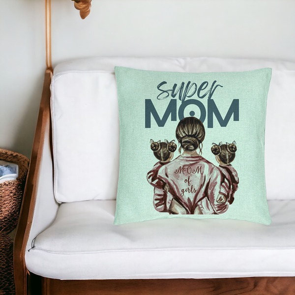 Perna Decorativa, Model Super Mom of Girls, 40x40 cm, Verde Menta, Husa Detasabila, Burduf 19 bsc0059 PhotoRoom 3