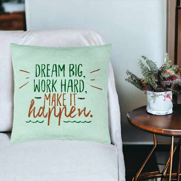 Perna Decorativa, Model Dream Big Work Hard Make it Happen, 40x40 cm, Verde Menta, Husa Detasabila, Burduf 18 bsc0062 PhotoRoom 2