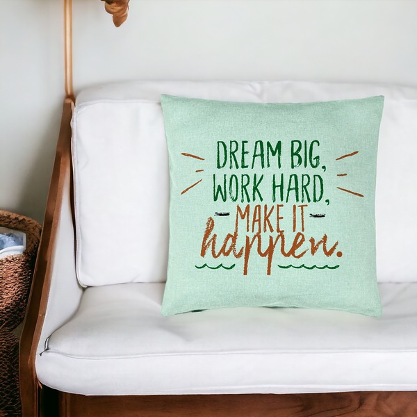 Perna Decorativa, Model Dream Big Work Hard Make it Happen, 40x40 cm, Verde Menta, Husa Detasabila, Burduf 19 bsc0062 PhotoRoom 3