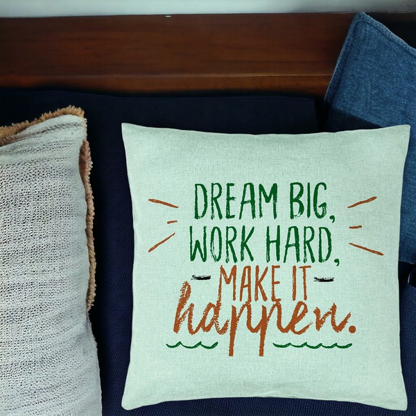 Perna Decorativa, Model Dream Big Work Hard Make it Happen, 40x40 cm, Verde Menta, Husa Detasabila, Burduf 16 bsc0062 PhotoRoom