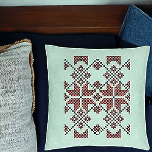 Alternative view of Perna Decorativa, Model cu Motive Romanesti, 40x40 cm, Verde Menta, Husa Detasabila, Burduf