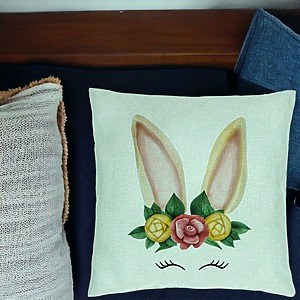 Alternative view of Perna Decorativa, Model Iepuras Floral, 40x40 cm, Verde Menta, Husa Detasabila, Burduf