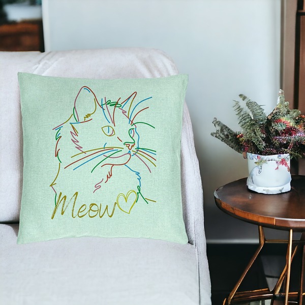 Perna Decorativa, Model Pisica Meow, 40x40 cm, Verde Menta, Husa Detasabila, Burduf 18 bsc0076 PhotoRoom 2