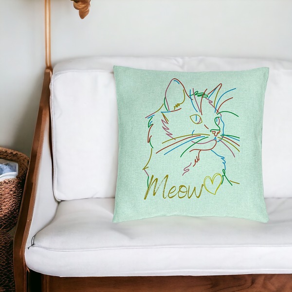 Perna Decorativa, Model Pisica Meow, 40x40 cm, Verde Menta, Husa Detasabila, Burduf 19 bsc0076 PhotoRoom 3