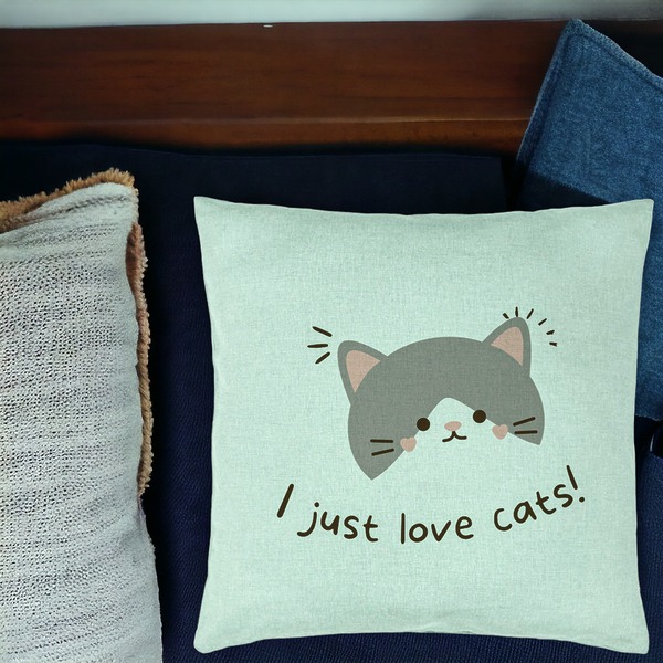 Perna Decorativa, Model I Just Love Cats, 40x40 cm, Verde Menta, Husa Detasabila, Burduf 17 bsc0079 PhotoRoom 1