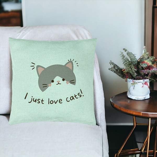Perna Decorativa, Model I Just Love Cats, 40x40 cm, Verde Menta, Husa Detasabila, Burduf 19 bsc0079 PhotoRoom 3