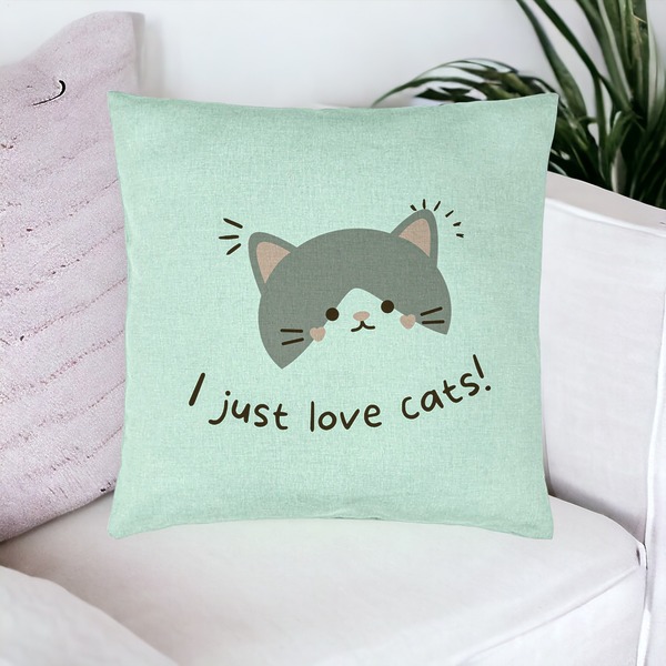 Perna Decorativa, Model I Just Love Cats, 40x40 cm, Verde Menta, Husa Detasabila, Burduf 16 bsc0079 PhotoRoom