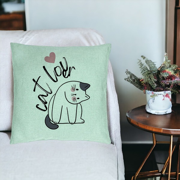 Perna Decorativa, Model Cat Lover, 40x40 cm, Verde Menta, Husa Detasabila, Burduf 18 bsc0081 PhotoRoom 2