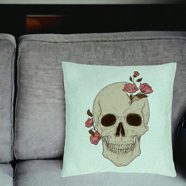 Perna Decorativa, Model Skull Rose Art, 40x40 cm, Verde Menta, Husa Detasabila, Burduf 17 bsc0083 PhotoRoom 1