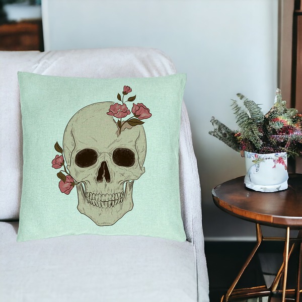 Perna Decorativa, Model Skull Rose Art, 40x40 cm, Verde Menta, Husa Detasabila, Burduf 18 bsc0083 PhotoRoom 2