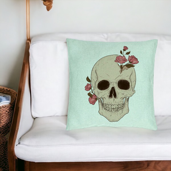 Perna Decorativa, Model Skull Rose Art, 40x40 cm, Verde Menta, Husa Detasabila, Burduf 19 bsc0083 PhotoRoom 3
