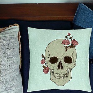 Alternative view of Perna Decorativa, Model Skull Rose Art, 40x40 cm, Verde Menta, Husa Detasabila, Burduf