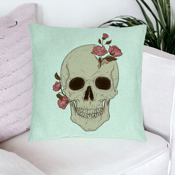 Perna Decorativa, Model Skull Rose Art, 40x40 cm, Verde Menta, Husa Detasabila, Burduf 20 bsc0083 PhotoRoom 4