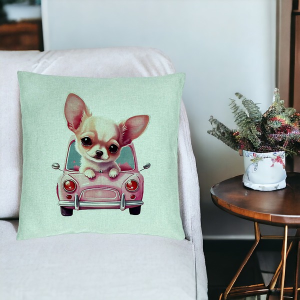 Perna Decorativa, Model Chihuahua Love, 40x40 cm, Verde Menta, Husa Detasabila, Burduf 19 bsc0084 PhotoRoom 3