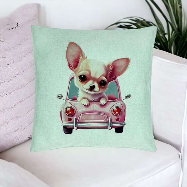 Perna Decorativa, Model Chihuahua Love, 40x40 cm, Verde Menta, Husa Detasabila, Burduf 16 bsc0084 PhotoRoom