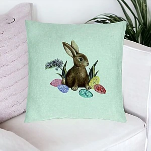 Alternative view of Perna Decorativa, Model Iepurasul de Paste, 40x40 cm, Verde Menta, Husa Detasabila, Burduf