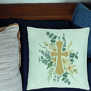 Alternative view of Perna Decorativa, Model Florala cu Cruce, 40x40 cm, Verde Menta, Husa Detasabila, Burduf