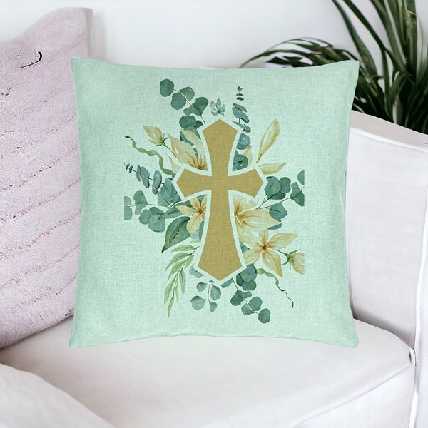 Perna Decorativa, Model Florala cu Cruce, 40x40 cm, Verde Menta, Husa Detasabila, Burduf 20 bsc0101 PhotoRoom 4