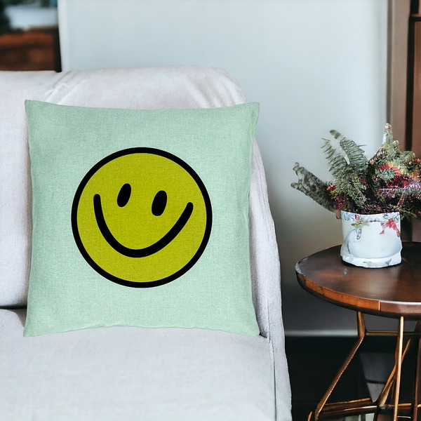 Perna Decorativa, Model Smiley Face 2, 40x40 cm, Verde Menta, Husa Detasabila, Burduf 19 bsc0104 PhotoRoom 3