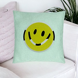 Alternative view of Perna Decorativa, Model Smiley Face 2, 40x40 cm, Verde Menta, Husa Detasabila, Burduf