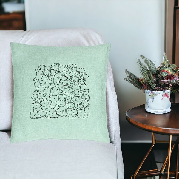 Perna Decorativa, Model Cat Life, 40x40 cm, Verde Menta, Husa Detasabila, Burduf 18 bsc0105 PhotoRoom 2