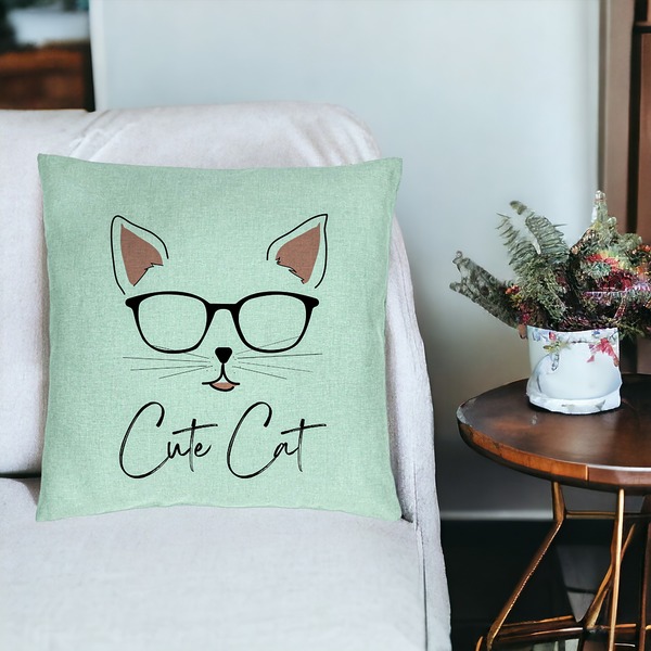 Perna Decorativa, Model Cute Cat, 40x40 cm, Verde Menta, Husa Detasabila, Burduf 19 bsc0107 PhotoRoom 3