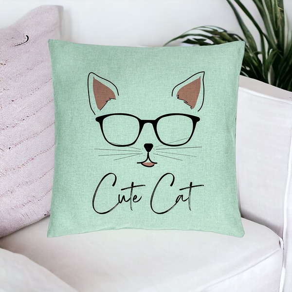 Perna Decorativa, Model Cute Cat, 40x40 cm, Verde Menta, Husa Detasabila, Burduf 16 bsc0107 PhotoRoom