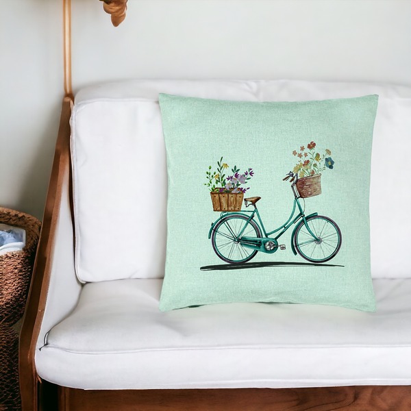 Perna Decorativa, Model Bicicleta Floarala, 40x40 cm, Verde Menta, Husa Detasabila, Burduf 17 bsc0109 PhotoRoom 1