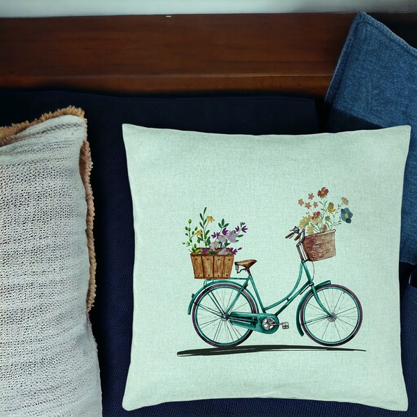 Perna Decorativa, Model Bicicleta Floarala, 40x40 cm, Verde Menta, Husa Detasabila, Burduf 18 bsc0109 PhotoRoom 2