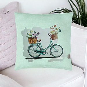 Alternative view of Perna Decorativa, Model Bicicleta Floarala, 40x40 cm, Verde Menta, Husa Detasabila, Burduf