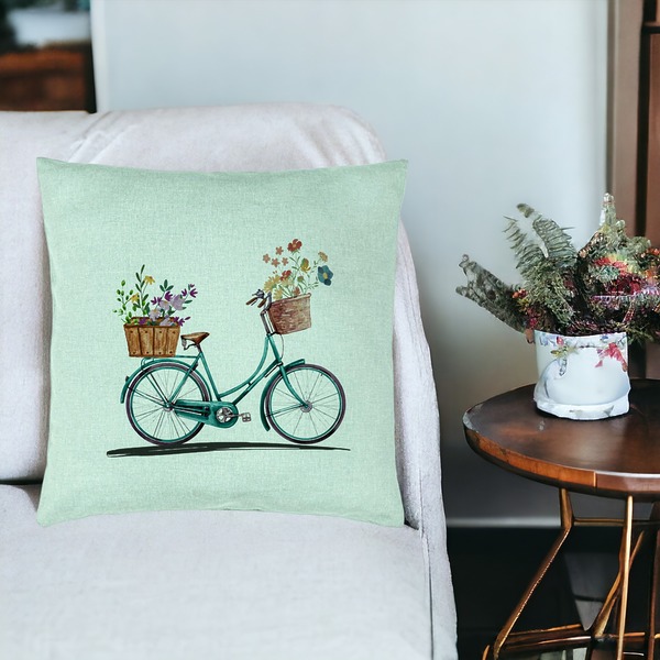 Perna Decorativa, Model Bicicleta Floarala, 40x40 cm, Verde Menta, Husa Detasabila, Burduf 20 bsc0109 PhotoRoom 4