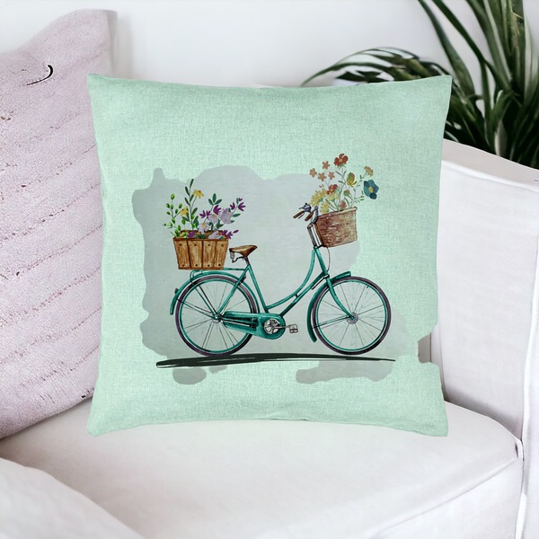 Perna Decorativa, Model Bicicleta Floarala, 40x40 cm, Verde Menta, Husa Detasabila, Burduf 16 bsc0109 PhotoRoom