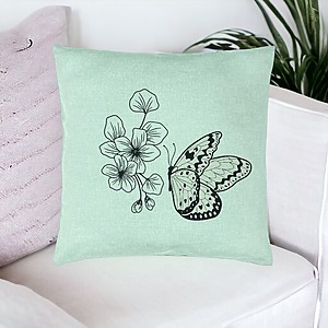 Alternative view of Perna Decorativa, Model Fluture si Flori, 40x40 cm, Verde Menta, Husa Detasabila, Burduf