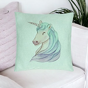 Alternative view of Perna Decorativa, Model Unicorns, 40x40 cm, Verde Menta, Husa Detasabila, Burduf