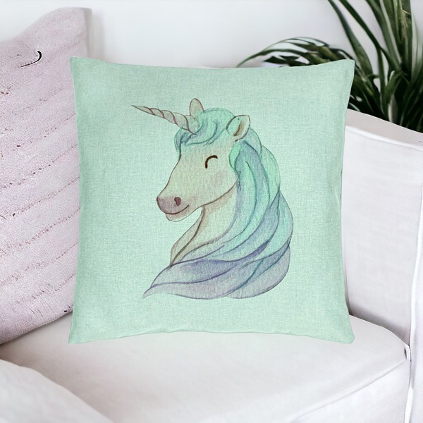 Perna Decorativa, Model Unicorns, 40x40 cm, Verde Menta, Husa Detasabila, Burduf 16 bsc0113 PhotoRoom