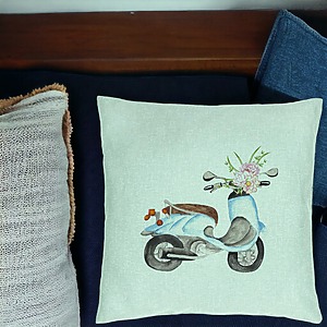 Alternative view of Perna Decorativa, Model Flower Bike, 40x40 cm, Verde Menta, Husa Detasabila, Burduf