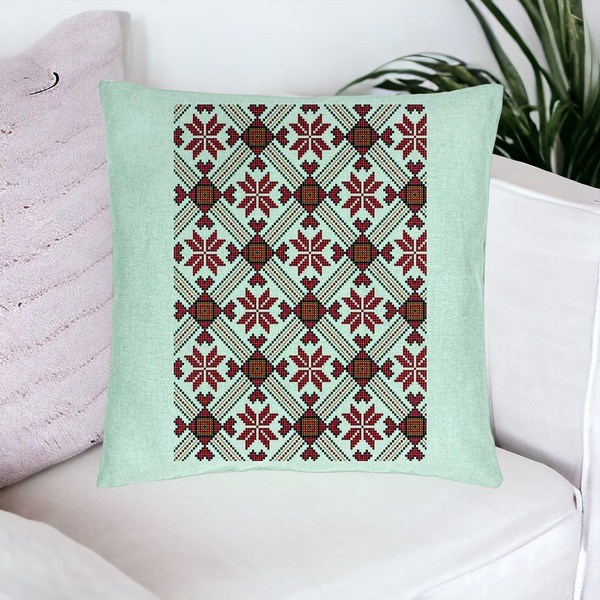 Perna Decorativa, Model cu Motive Romanesti 2, 40x40 cm, Verde Menta, Husa Detasabila, Burduf 16 bsc0119 PhotoRoom