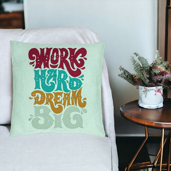 Perna Decorativa, Model Work Hard Dream Big, 40x40 cm, Verde Menta, Husa Detasabila, Burduf 17 bsc0121 PhotoRoom 1
