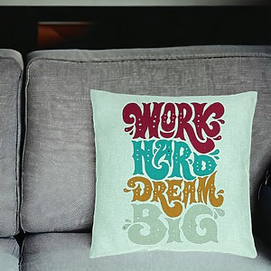Alternative view of Perna Decorativa, Model Work Hard Dream Big, 40x40 cm, Verde Menta, Husa Detasabila, Burduf