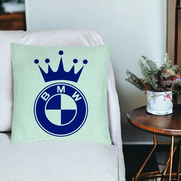 Perna Decorativa, Model Emblema BMW King, 40x40 cm, Verde Menta, Husa Detasabila, Burduf 18 bsc0126 PhotoRoom 2