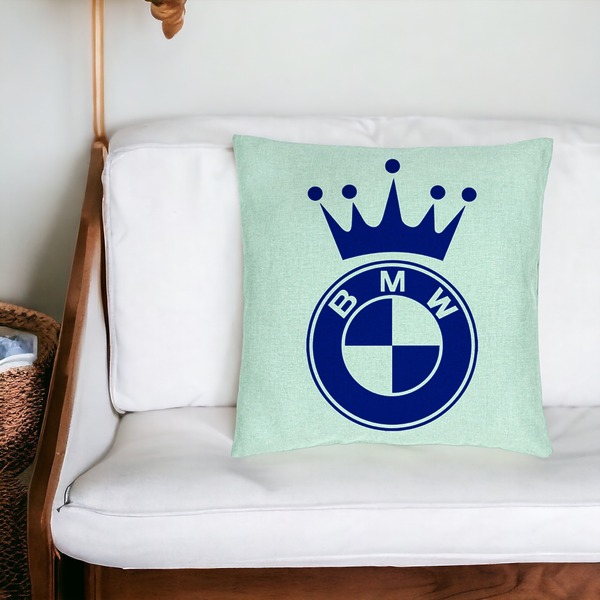 Perna Decorativa, Model Emblema BMW King, 40x40 cm, Verde Menta, Husa Detasabila, Burduf 19 bsc0126 PhotoRoom 3